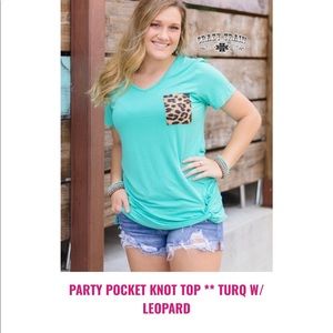 Turquoise Pocket Tee w/ Leopard Print